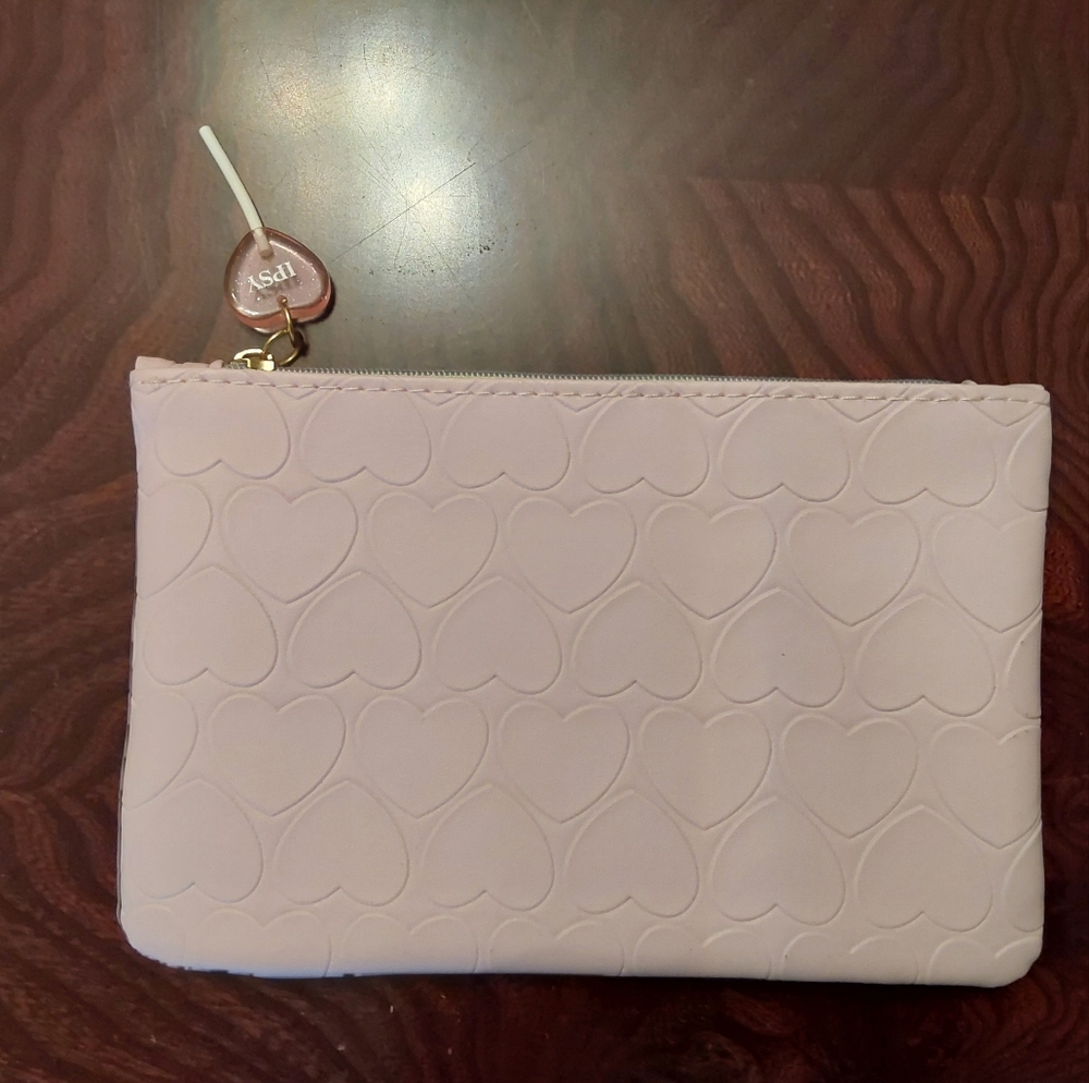 Ipsy Heart-Embossed Cosmetic Bag in Light Pink